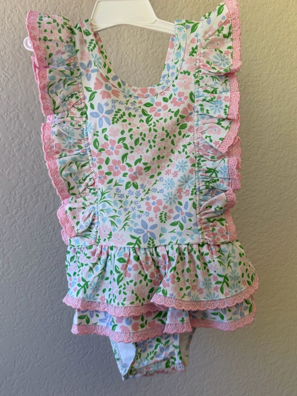 Girls' Pink Floral pink Eyelet One-Piece Swimsuit without Monogram